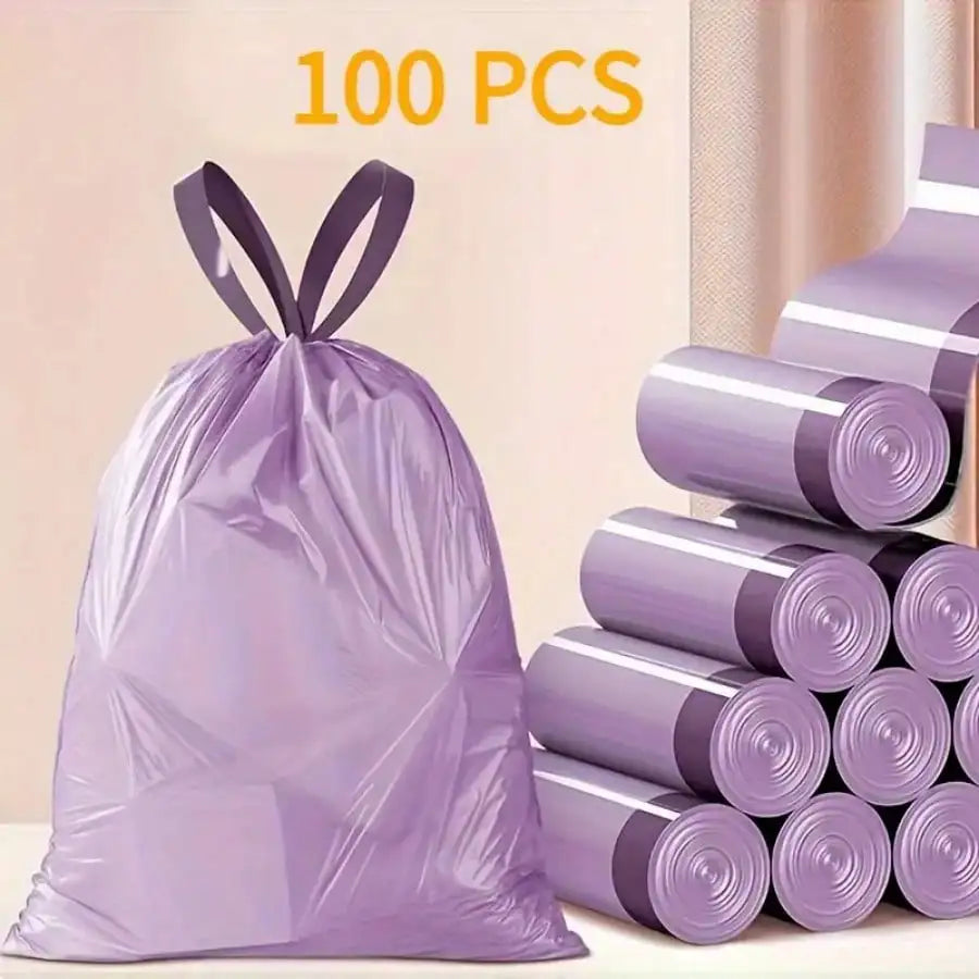 100pcs Trash Drawstring Purple Trash Bags
