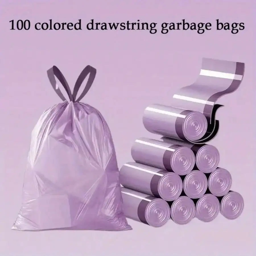 100pcs Trash Drawstring Purple Trash Bags